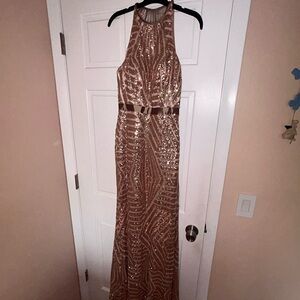 Elegant Sequin Halter Dress - Rose Gd